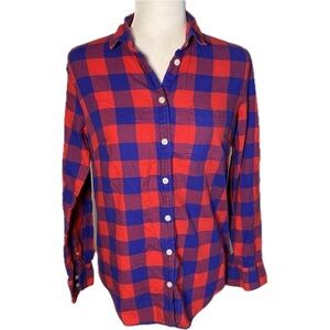 J. Crew Boy Fit Red Blue Plaid Long Sleeve Button Down Shirt Size Small